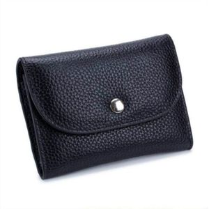 Short Mini Slim Top-grain Leather Wallet Card Bag Zip Coin Pocket(Black)