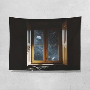 Sea View Window Background Cloth Fresh Bedroom Homestay Decoration Wall Cloth Tapestry  Size: 200x150cm(Window-10)