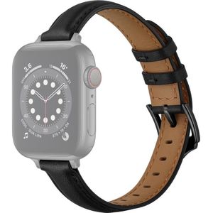 Business Style Leather Replacement Strap Watchband For Apple Watch Series 7 & 6 & SE & 5 & 4 44mm  / 3 & 2 & 1 42mm(Black Black Buckle)