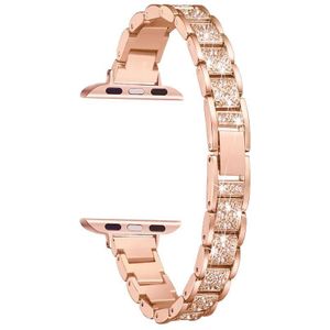 14mm Three-beads Diamond Aluminum Alloy Replacement Strap Watchband For Apple Watch Series 7 & 6 & SE & 5 & 4 40mm  / 3 & 2 & 1 38mm(Rose Gold)