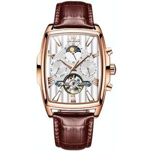 OLEVS 6675 Heren multifunctioneel maanfase Tourbillon mechanisch horloge (wit + rosé goud)