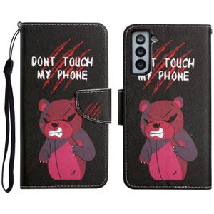 Voor Samsung Galaxy S21 FE 5G Geschilderd Patroon Horizontale Flip Lederen Case met Houder & Card Slot & Portemonnee (Red Bear)