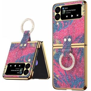 Voor Samsung Galaxy Z flip3 5G ring gespog diamanten telefoonhoesje met houder (saffierblauwe kleur)