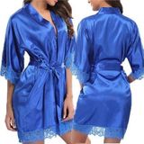 Half Sleeve Robe Vrouwen Faux Silk Pyjama Sexy Night Dress  Maat:XXL(Blauw)