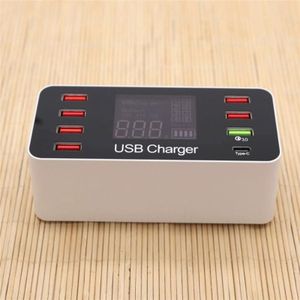 A9 Plus (Global Version) Multi-function AC 100V~240V 8 Ports USB Digital Display LCD Detachable Charging Station Smart Charger with Wireless Charger Support QC3.0 (White)