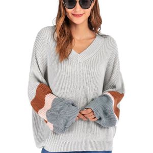 Fashion Casual V-neck Sweater (Color:Grey Size:S)