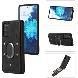 Voor Samsung Galaxy S20 FE Armor Ring Wallet Back Cover Phone Case(Black)
