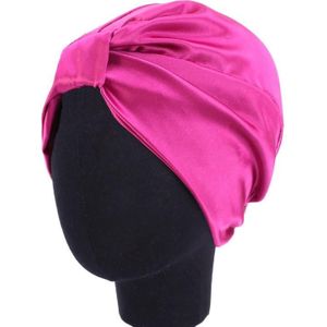 3 PCS TJM-433 Double Layer Elastic Headscarf Hat Silk Night Cap Hair Care Cap Chemotherapy Hat  Size:  M (56-58cm)(Rose Red)