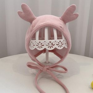 MZ9853 Baby Cartoon Animal Ears Shape Skullcap Cotton Keep Warm and Windproof Hat  Size: Suitable for 0-12 Months  Style:Antlers(Pink)