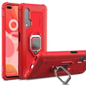 For Huawei nova 6 Carbon Fiber Protective Case with 360 Degree Rotating Ring Holder(Red)