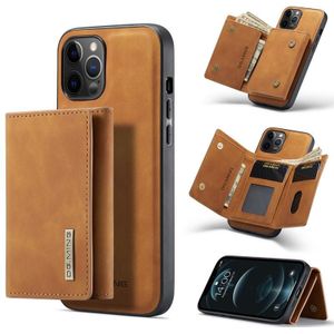 DG.MING M1 Series 3-Fold Multi Card Wallet + Magnetic Back Cover Shockproof Case with Holder Function For iPhone 12 Pro Max(Brown)