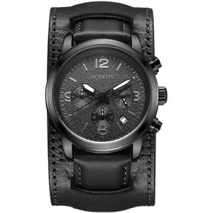 Ochstin 7230 Multifunctioneel zakelijk lederen polspols waterdicht quartz horloge (zwart + grijs)