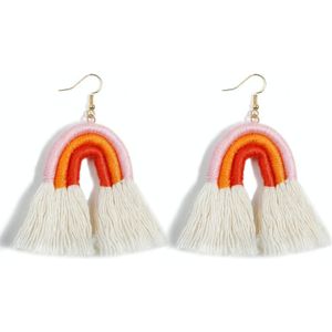 2 Pairs Personalized Tassel Bohemian Earrings Hand-Woven Retro Earrings(Orange Colorful)