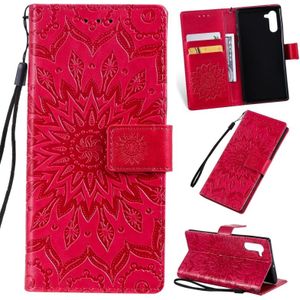 Pressed Printing Sunflower Pattern Horizontal Flip PU Leather Case for Galaxy Note 10  with Holder & Card Slots & Wallet & Lanyard (Red)