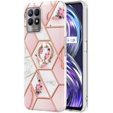 Voor oppo realme 8i splitsen marmeren bloempatroon tpu ringhouder (roze bloem)