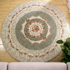 Round Rose Pattern Fuzzy Living Room Carpet Bedroom Bedside Mat  Diameter: 80cm (Green)