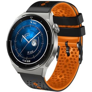 Voor Huawei Watch GT3 Pro 46 mm 22 mm geperforeerde tweekleurige siliconen horlogeband (zwart + oranje)
