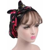 2 PCS TJM-226 Ladies Satin Print Ribbon Bow Turban Hat Night Cap Silk Chemotherapy Hat Long Tail Braid Hat(Brown)