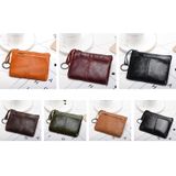 AP127 Men/Ladies Change Clutch Zipper Wallet Short Cowhide Card Holder(Dark Brown)