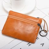 AP127 Men/Ladies Change Clutch Zipper Wallet Short Cowhide Card Holder(Dark Brown)