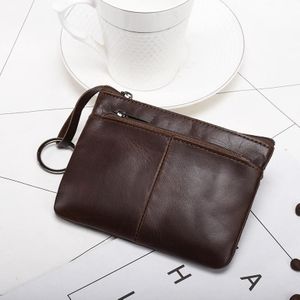 AP127 Men/Ladies Change Clutch Zipper Wallet Short Cowhide Card Holder(Dark Brown)