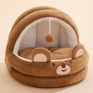 Semi-ingesloten Cradle Pet Cat Bed Hondenkennel Pad Dierbenodigdheden  Maat: L (Bruine Beer)