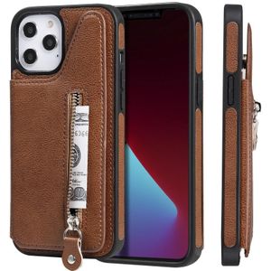Solid Color Double Buckle Zipper Shockproof Protective Case For iPhone 12 Pro Max(Brown)