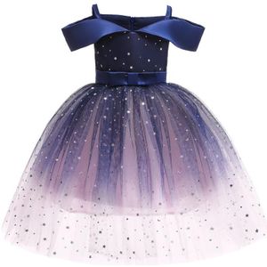 Girls One-shoulder Sequined Tutu Dress (Color:Blue Size:150)