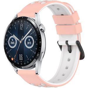 Voor Huawei Watch GT3 46 mm 22 mm tweekleurige poreuze siliconen horlogeband (roze + wit)