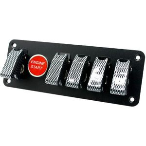 12V Universal Car One-key Start Button Modified Racing LED Light Rocker Switch Panel(Carbon Fiber Black)