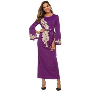 Vrouwen kralen uitlopende mouw lace-up jurk (kleur: paars maat: XXL)