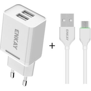 ENKAY Hat-Prince T003-1 10.5W 2.1A Dual USB Charging EU Plug Travel Power Adapter With 2.1A 1m Micro USB Cable