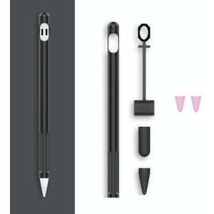 2 Sets 4 In 1 Stylus Silicone Protective Cover + Anti-Lost Rope + Double Pen Nip Cover Set For Apple Pencil 1(Ink Black)