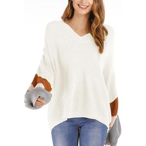 Fashion Casual V-neck Sweater (Color:White Size:L)