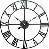 60cm Retro Living Room Iron Round Roman Numeral Mute Decorative Wall Clock (Black)