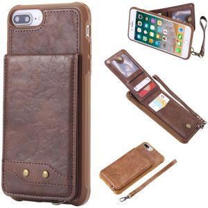 For iPhone 6 Plus Vertical Flip Shockproof Leather Protective Case with Short Rope  Support Card Slots & Bracket & Photo Holder & Wallet Function(Coffee)