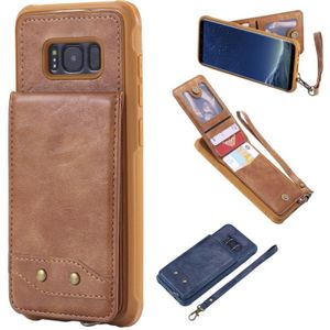 For Galaxy S8 Vertical Flip Shockproof Leather Protective Case with Short Rope  Support Card Slots & Bracket & Photo Holder & Wallet Function(Brown)