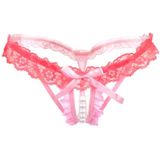 3 PCS Lady Pierced Sexy Panties Temptation Lace Translucent T Underwear(Pink)
