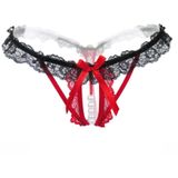 3 PCS Lady Pierced Sexy Panties Temptation Lace Translucent T Underwear(Pink)
