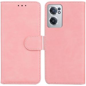 Voor OnePlus Nord CE 2 5G Huid Feel Pure Color Flip Leather Telefoon Case (Pink)