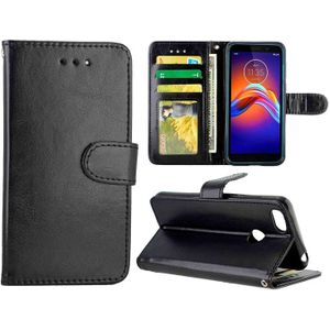 For Motorola MOTO E6 Play Crazy Horse Texture Leather Horizontal Flip Protective Case with Holder & Card Slots & Wallet & Photo Frame(Black)