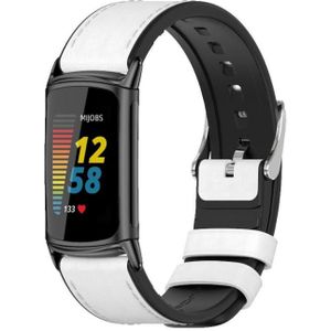Voor FitBit Charge5 Mijobs TPU + lederen horlogeband (wit + zwart)