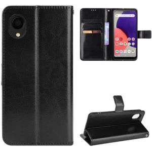 Voor Samsung Galaxy A22 5G JP-versie Crazy Horse Texture Horizontale Flip Phone Lederen Case met Houder & Card Slots & Lanyard (Zwart)