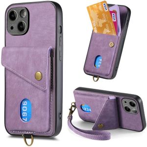 Voor iPhone 15 Retro Card Wallet Fold lederen telefoonhoes met riem