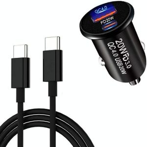 P10 Mini QC4.0 USB / PD20W autolader met Type-C naar Type-C snellaadgegevenskabel