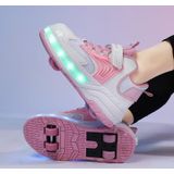 Kleine vierwielige wandelschoenen kinderen lichtgevende vervorming rolschoenen  maat: 33 (XF03 mesh roze)