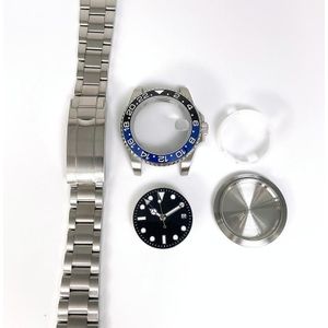 For ETA2836/Pearl 3804 Movement 867 GMT Watch Accessories 40MM Stainless Steel Case(Black Blue)