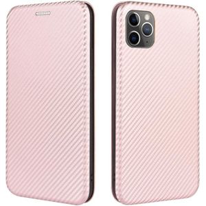 For iPhone 11 Pro Carbon Fiber Texture Magnetic Horizontal Flip TPU + PC + PU Leather Case with Card Slot(Pink)
