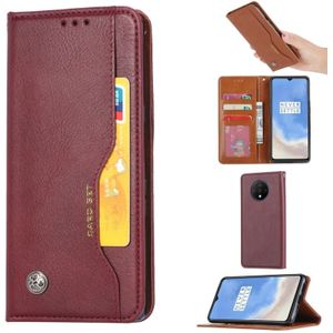 For One Plus 7T  Knead Skin Texture Horizontal Flip Leather Case with Photo Frame & Holder & Card Slots & Wallet(Wine Red)