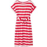Slim-fit Waist Slimming Round Neck Striped Belt Dress (Color:Thick Red Size:XXL)